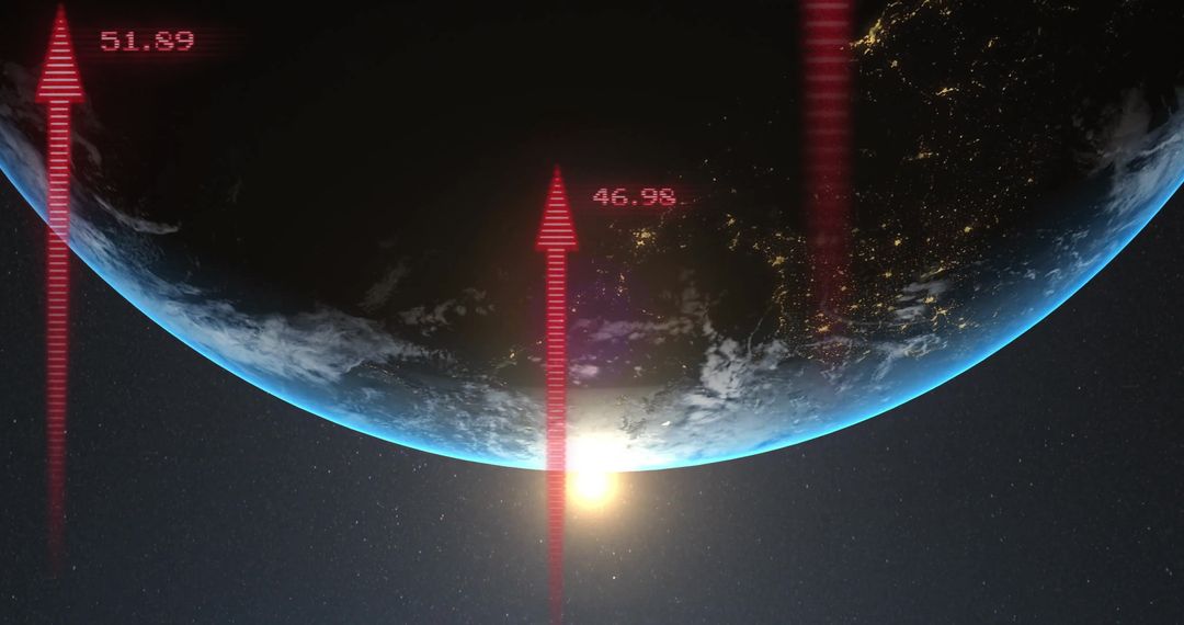 Digital Data Processing Visualization over Earth with Rising Arrows