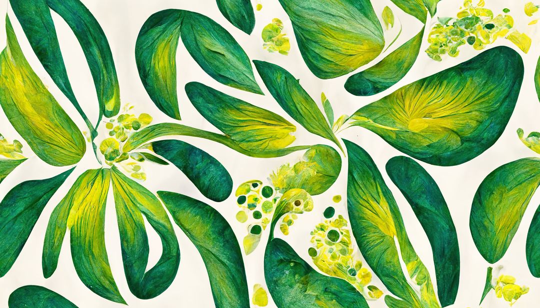 Seamless Botanical Watercolor Pattern with Green Leavs and Yellow Flowers - Free Images, Stock Photos and Pictures on Pikwizard.com