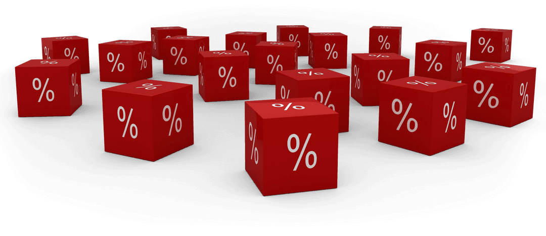 Transparent Red Cubes with Percentage Symbols 3D