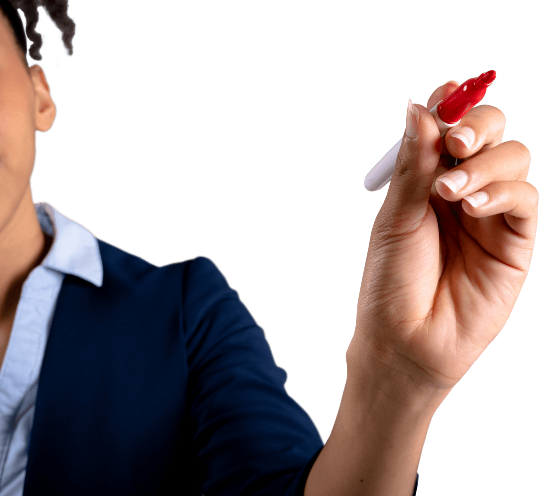 Transparent Businesswoman Writing with Red Marker Concept