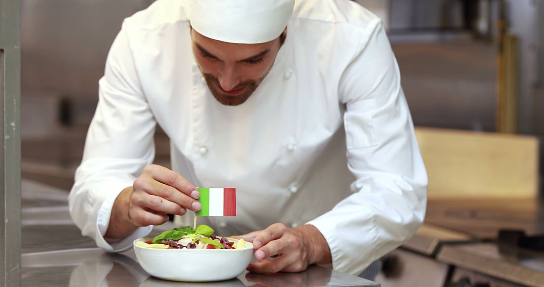 Chef Garnishing Pasta Dish with Italian Flag - Free Images, Stock Photos and Pictures on Pikwizard.com