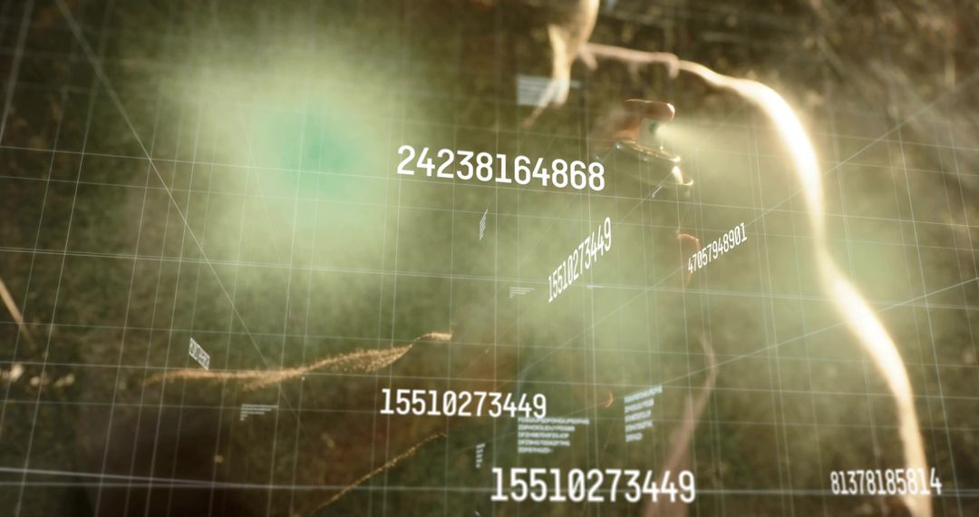 Athletic Man Using Wearable Tech in Nature with Data Overlay