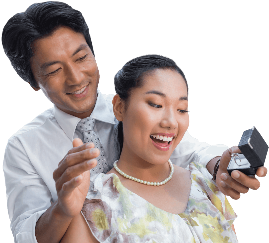 Transparent Couple in Romantic Proposal Moment with Engagement Ring