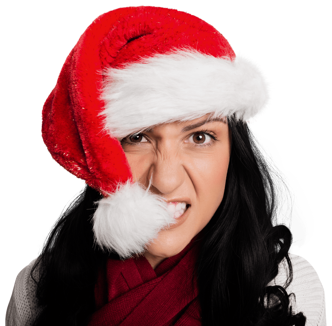Transparent Background Santa Hat Grumpy Woman Holiday Expression