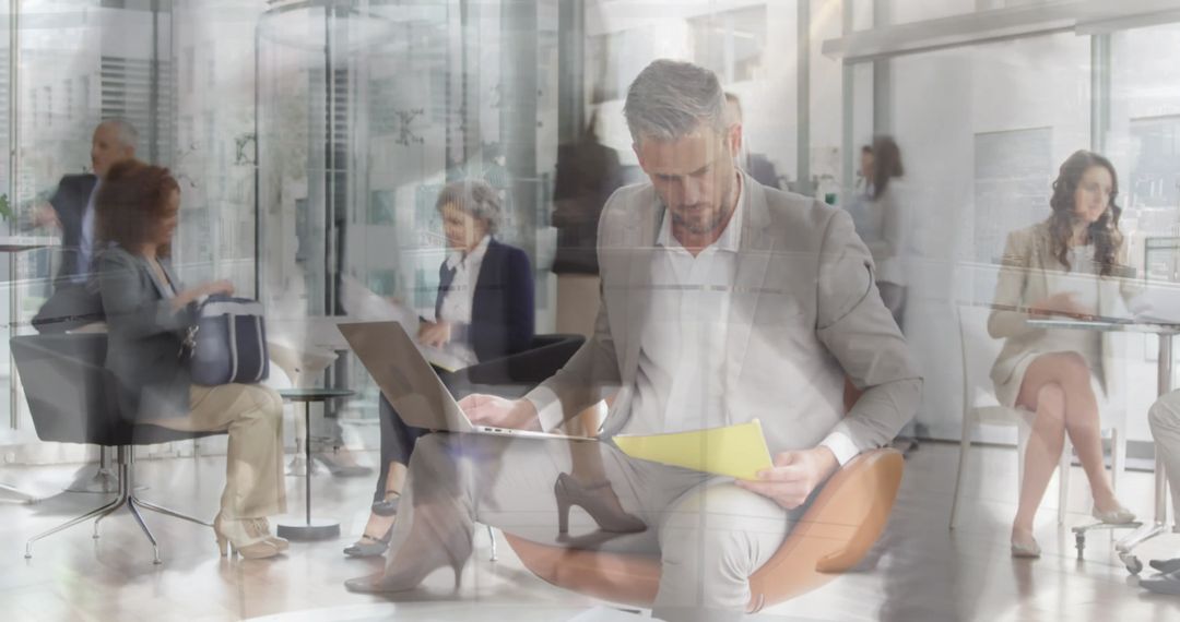 Modern Office Environment with Professionals in Motion