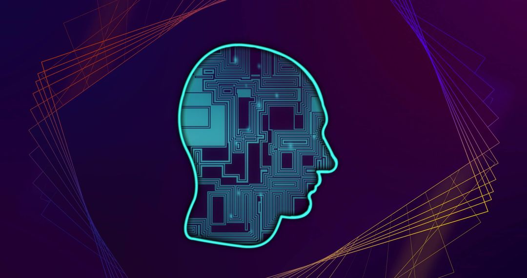 Abstract AI Head with Circuit Design Over Digital Background