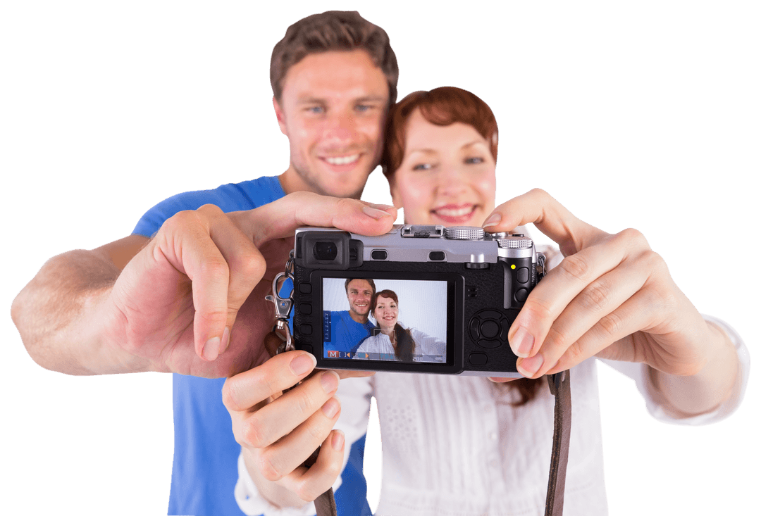 Smiling Couple Taking Selfie in Transparent Style