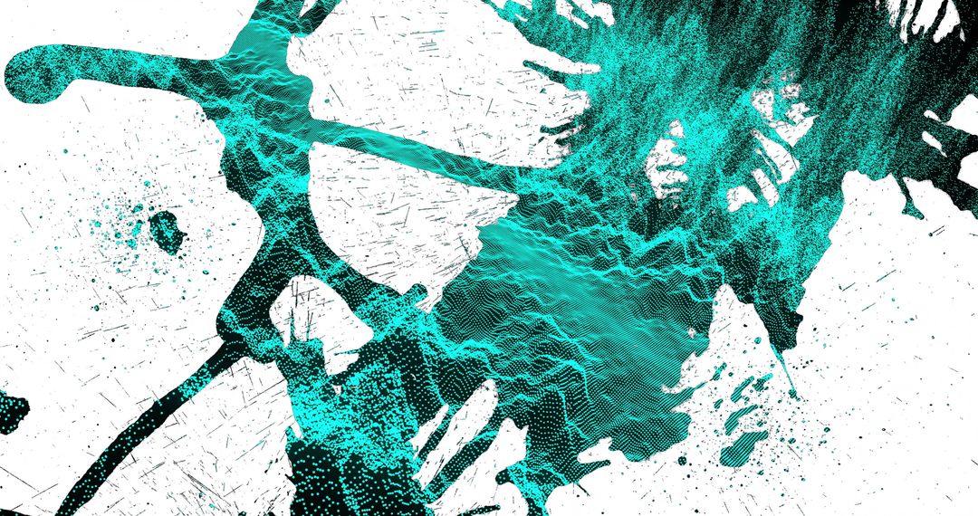 Teal and Black Abstract Splatter Wave Pattern on White