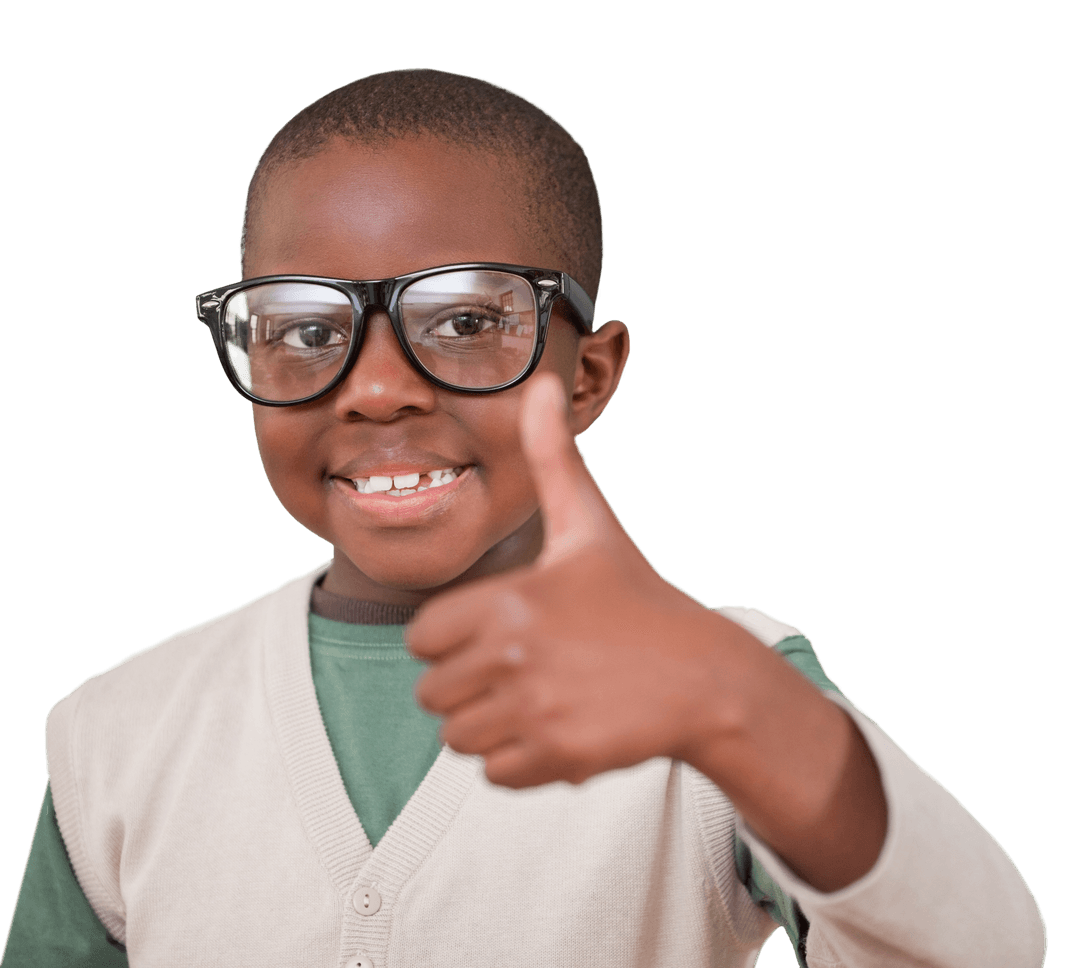 Happy African American Boy Showing Thumbs Up on Transparent Background