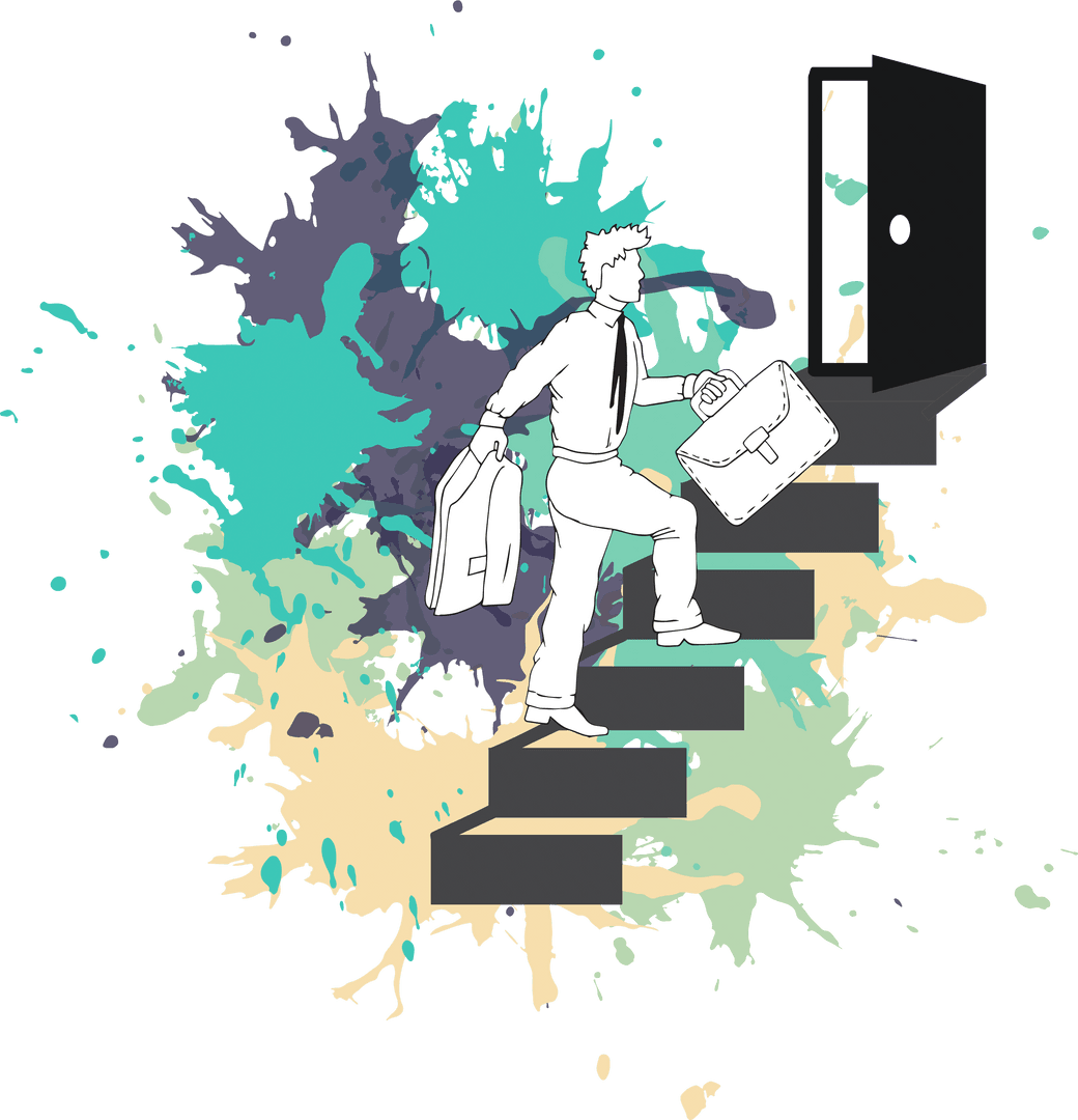 Transparent Businessman with Briefcase Climbing Career Stairs Background