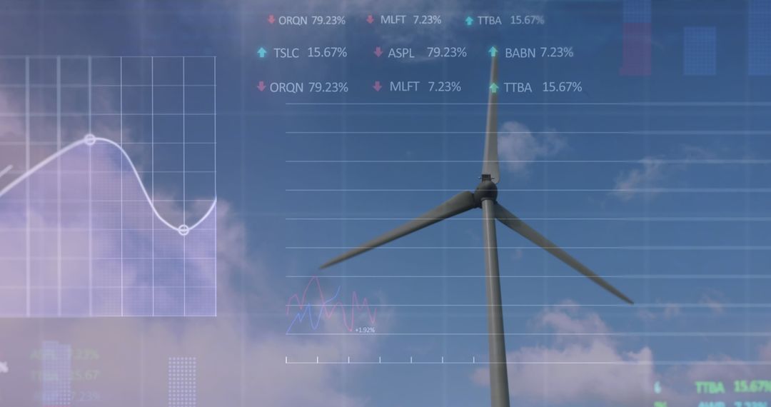 Financial Data Superimposed on Wind Turbine for Sustainable Business Growth - Free Images, Stock Photos and Pictures on Pikwizard.com