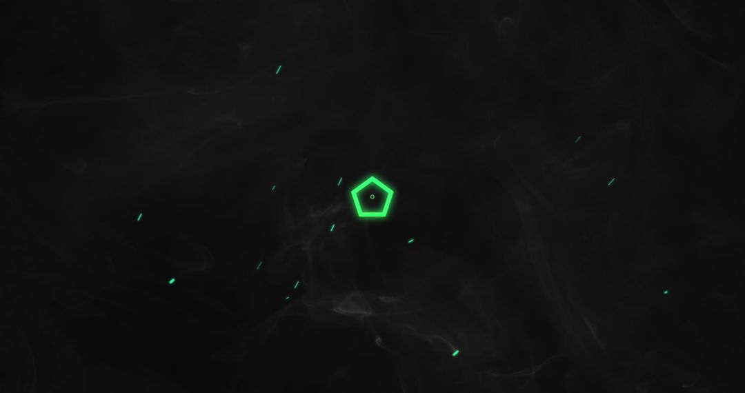Glowing Green Hexagon with Particles on Dark Background