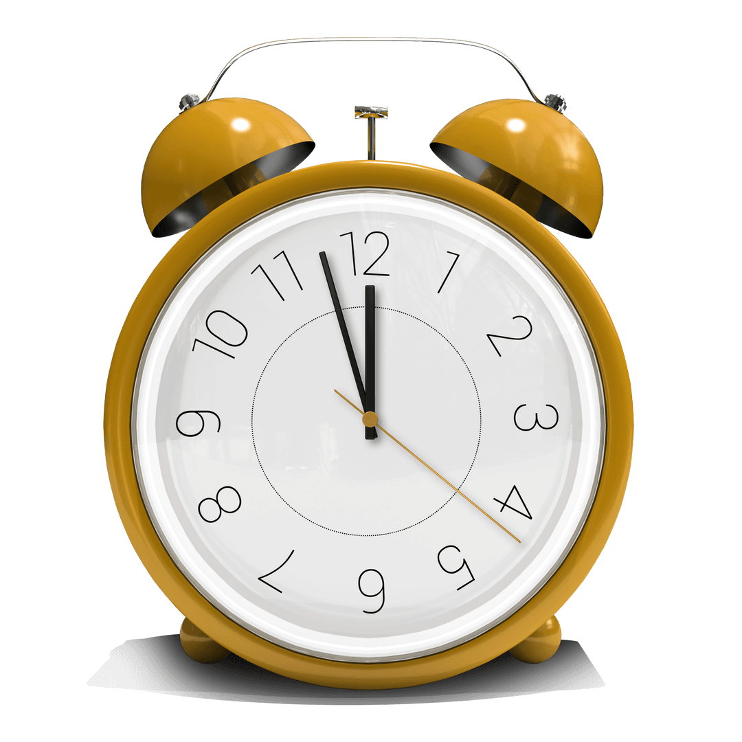 Transparent Yellow Twin Bell Alarm Clock on White Background