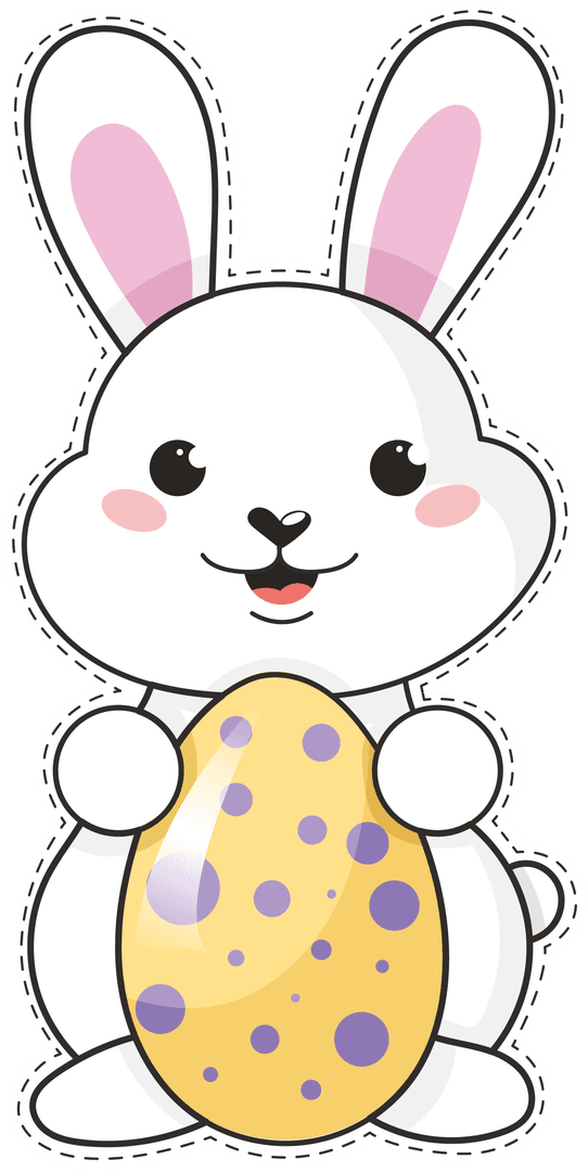 Cute Easter Bunny Holding Decorative Egg on Transparent Background