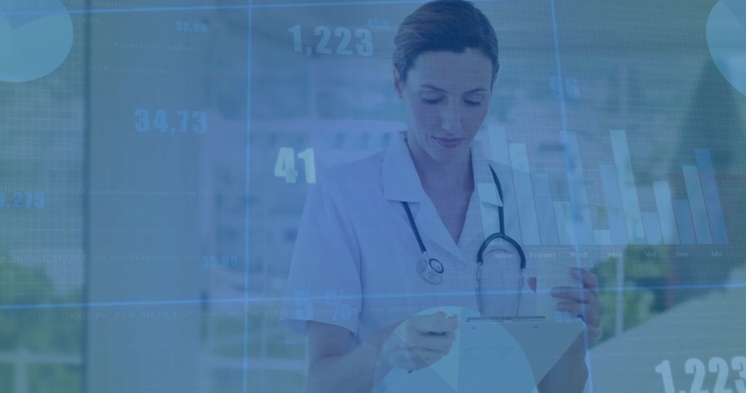 Nurse Analyzing Patient Data with Digital Charts in Hospital