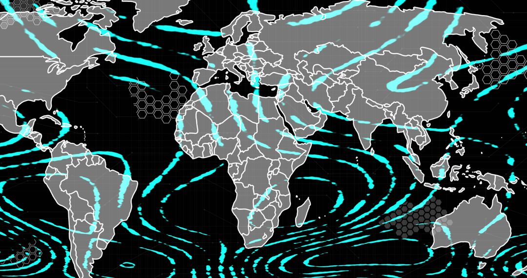 Futuristic World Map with Dynamic Data Flow