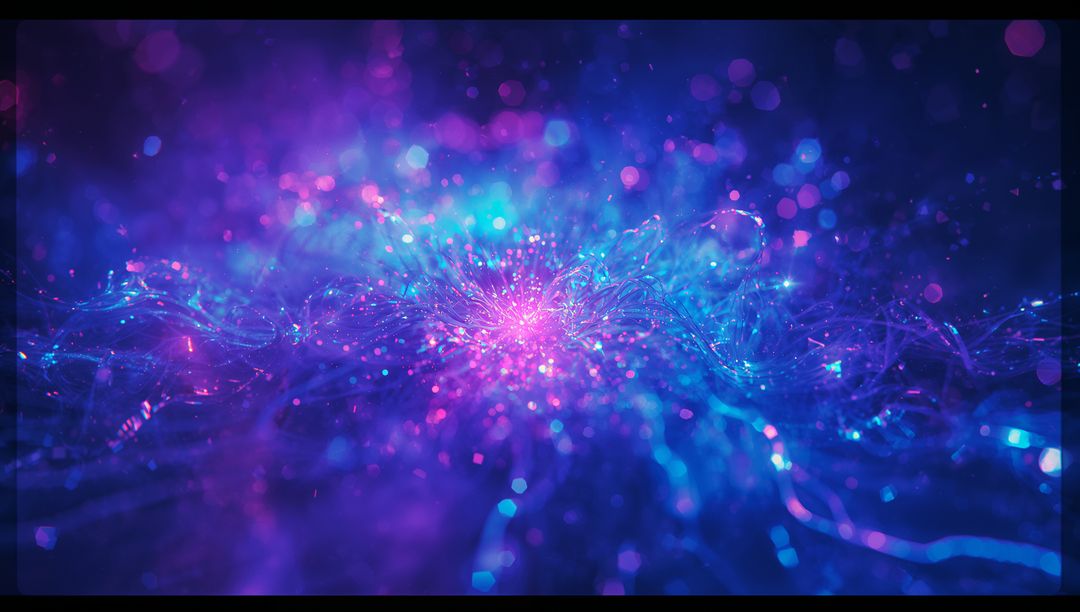 Vibrant Digital Matrix with Glowing Filament Network and Central Node