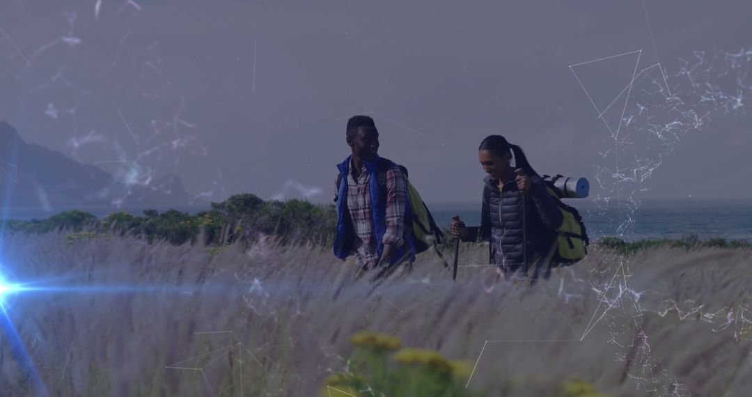 Hikers Exploring Scenic Coastal Path with Backpacks