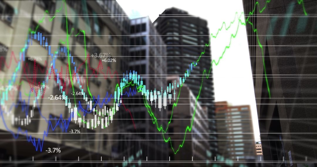 Rising Finance Chart Analysis Against Urban Skyline
