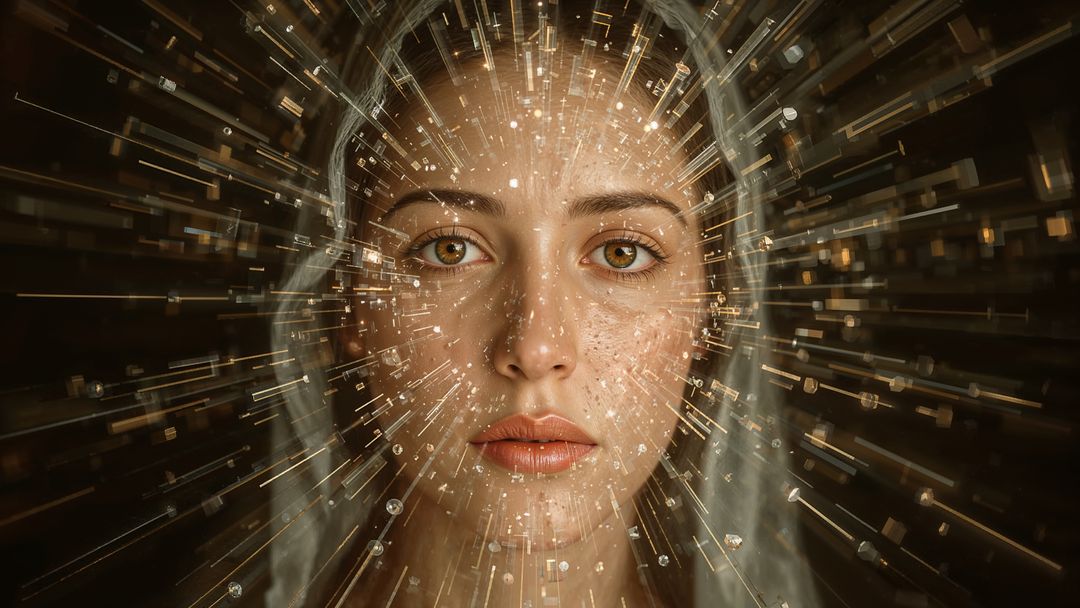 Futuristic AI Integration and Data Fusion Abstract Portrait