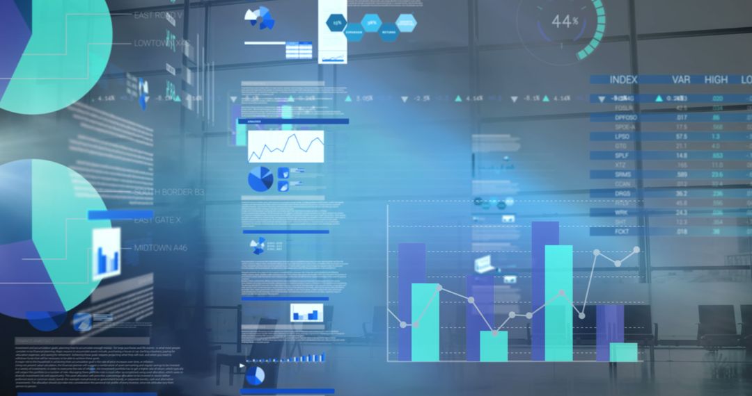 Futuristic Data Analytics Interface with Graphs and Charts in Office - Free Images, Stock Photos and Pictures on Pikwizard.com