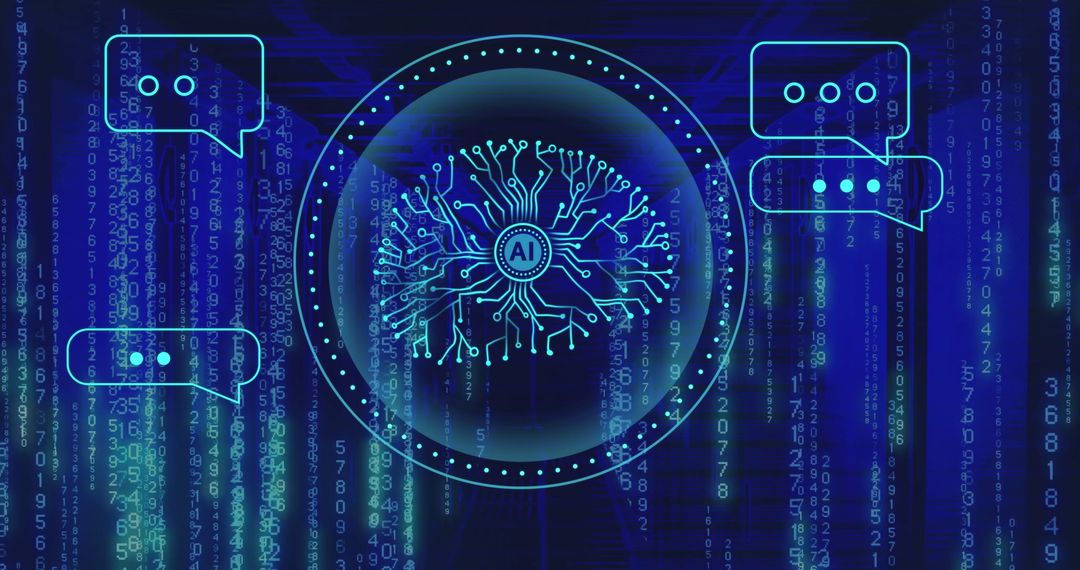 AI Brain with Data Streams in Futuristic Blue Server Environment