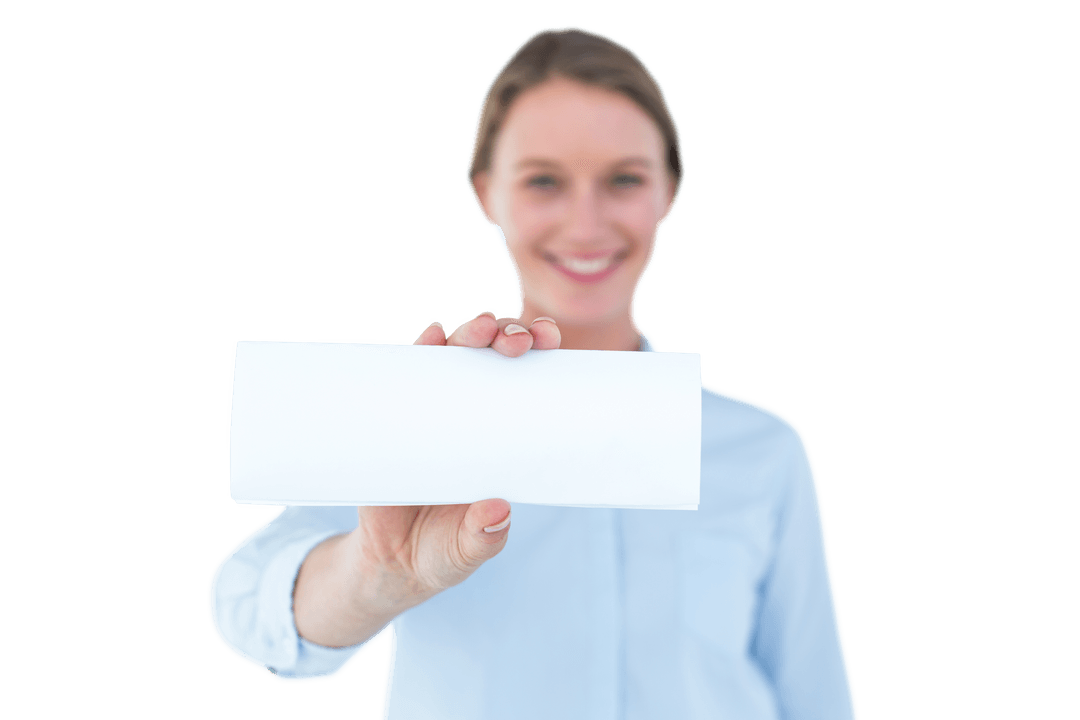 Transparent Background Businesswoman Displaying Blank Card