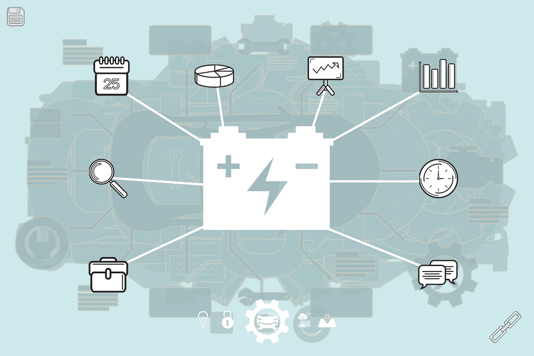 Transparent Battery Network Connecting Digital Technology Icons