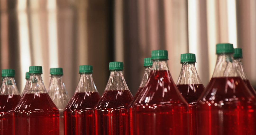 Plastic Bottles with Red Liquid on Manufacturing Line - Free Images, Stock Photos and Pictures on Pikwizard.com