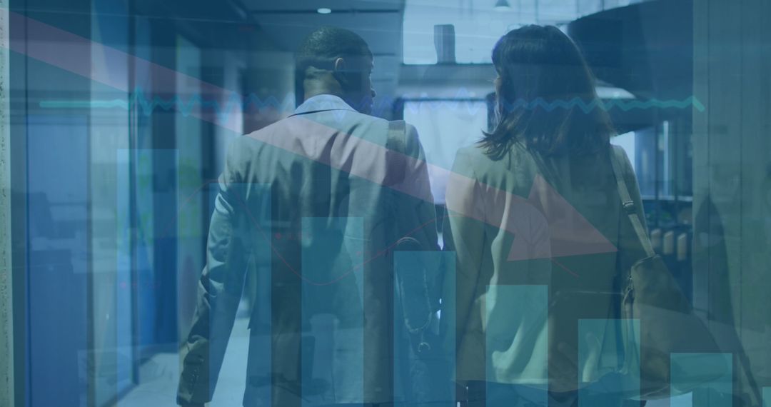 Colleagues Discussing Business amid Downtrend Graph Overlay