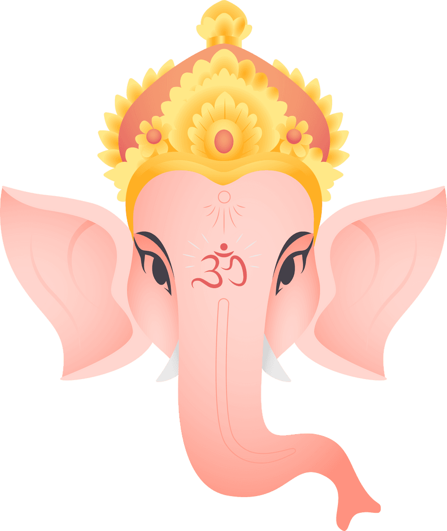 Transparent Ganesha Head Illustration with Golden Crown