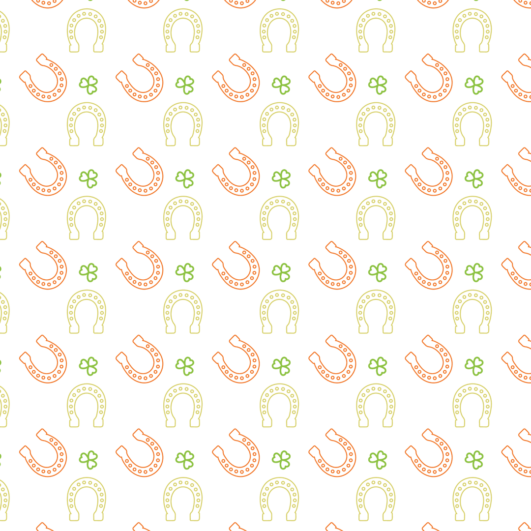 Colorful Horseshoes and Clover Pattern on Transparent Background