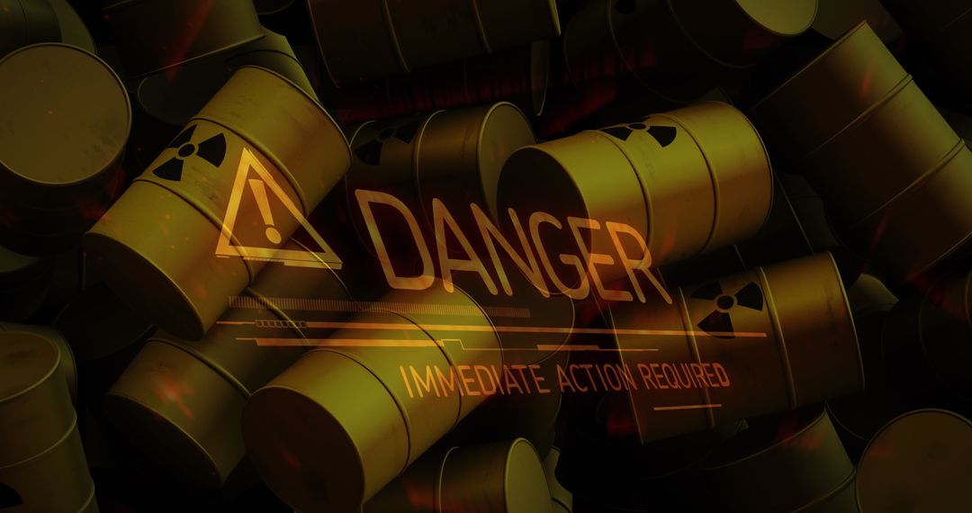 Radioactive Barrels with Danger Warning Sign