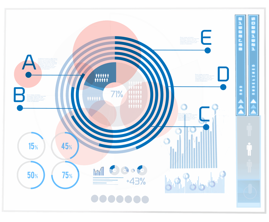 Infographic with Transparent Circular Charts and Digital Elements