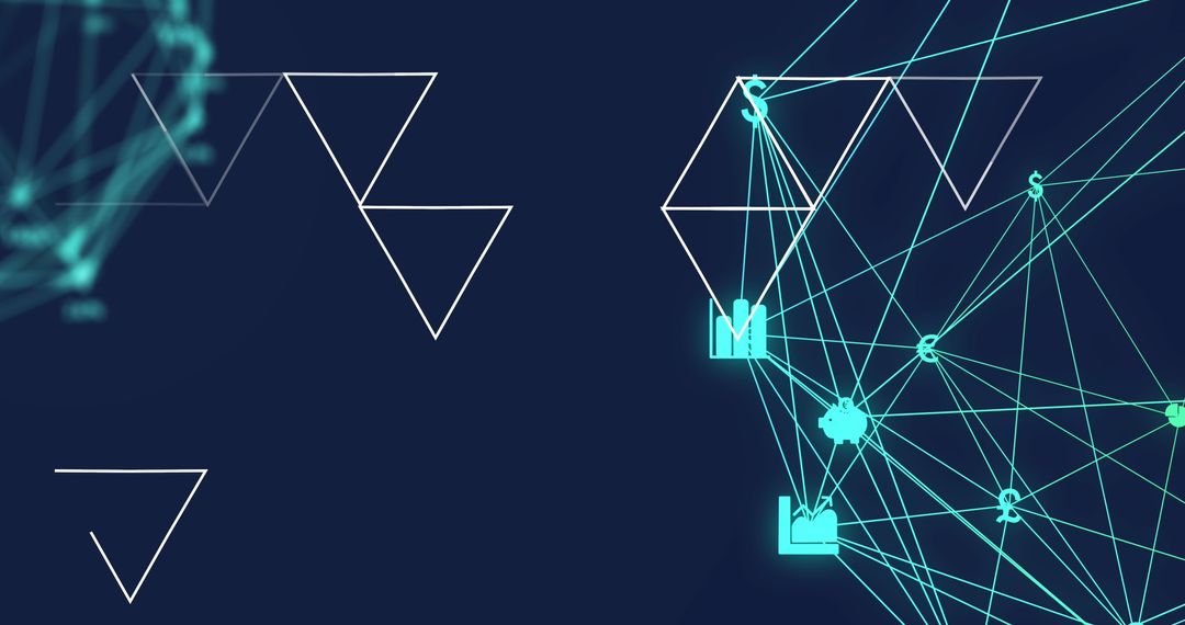 Abstract Geometric Shapes and Digital Icons on Blue Background