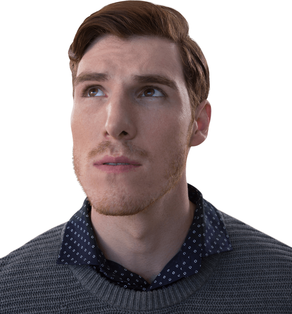 Thoughtful Young Man Gazing Up Transparent Background