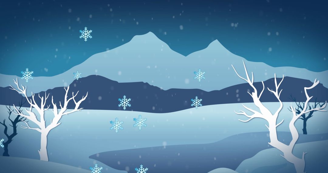 Whimsical Winter Wonderland with Snowflakes and Bare Trees