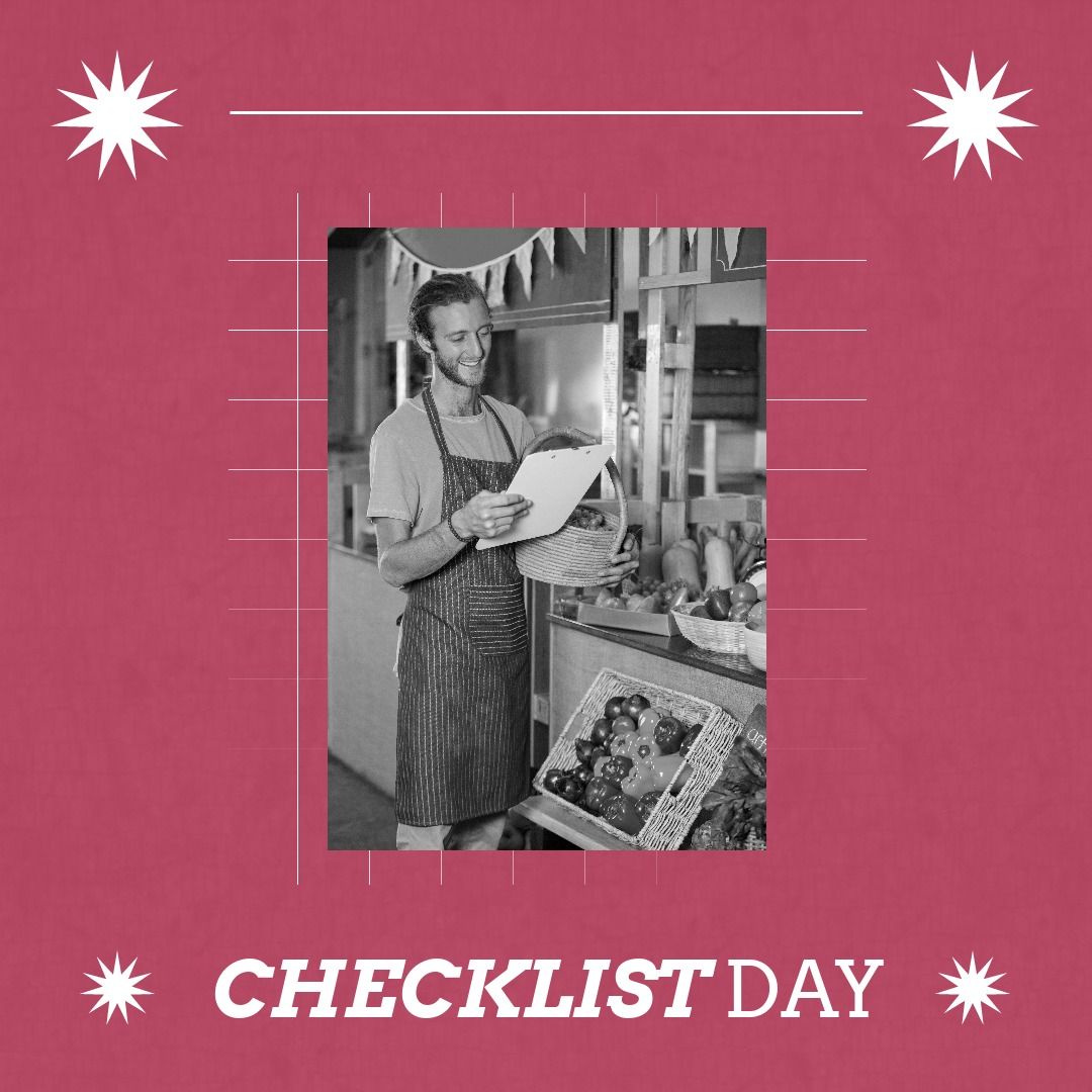 Happy Vegetable Seller Celebrating Checklist Day - Download Free Stock Templates Pikwizard.com