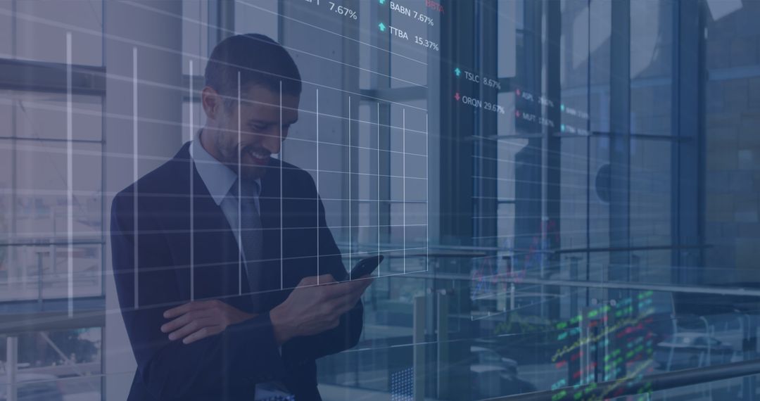 Businessman Analyzing Financial Charts on Smartphone