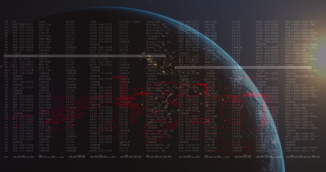 Global Finance Data Overlay on Earth at Dusk