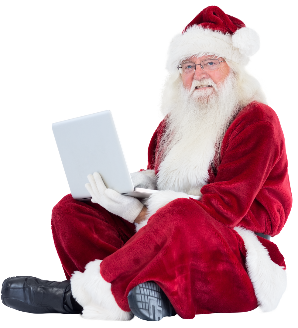 Transparent Image of Santa Claus Using Laptop on Knee - Download Free Stock Images Pikwizard.com