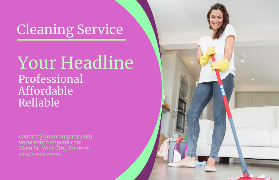 Smiling Woman Demonstrating Professional Cleaning Service Skills