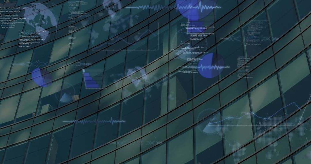 Data Graphics Overlay on Corporate Glass Building Facade