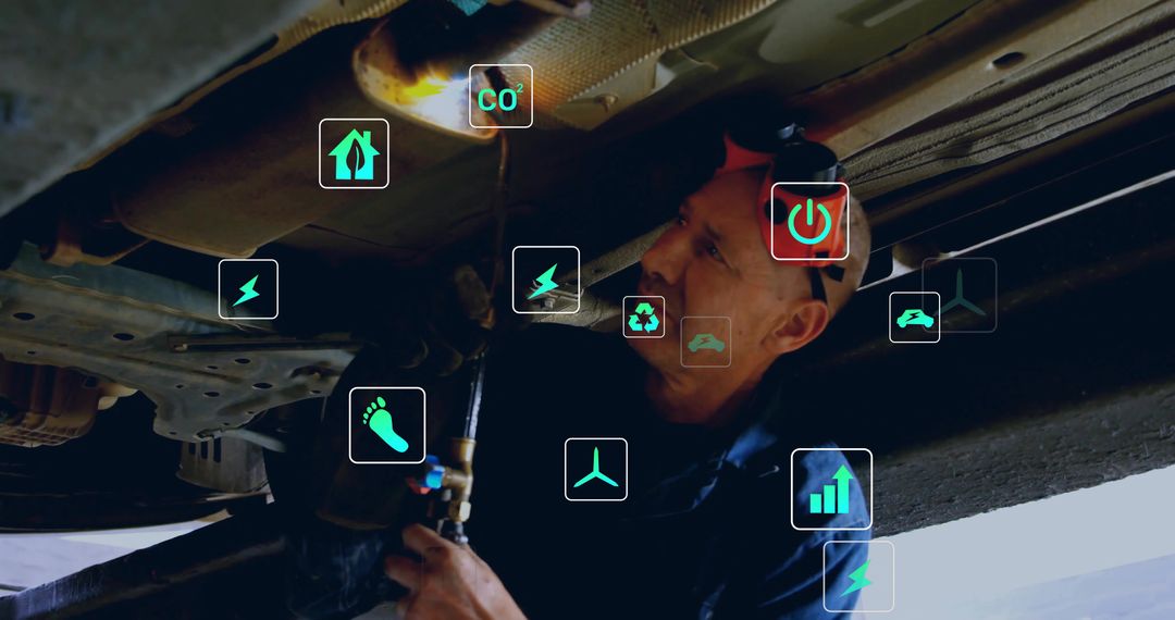 Welder Mechanic Working with Torch Under Chassis in Garage