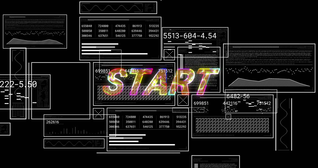 Colorful 'Start' Text Displayed Over Digital Dashboard Interface