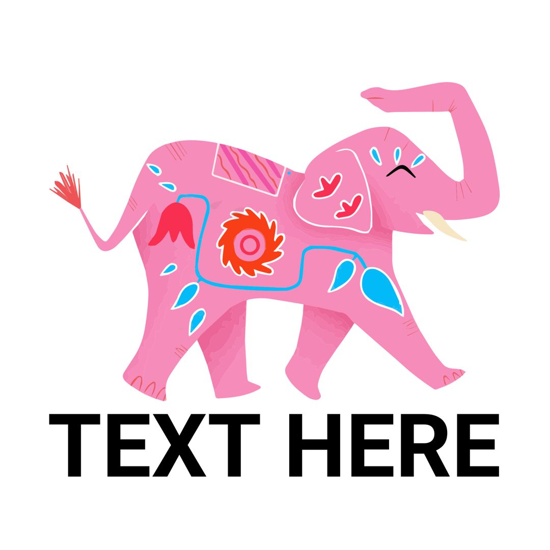 Colorful Painted Elephant Illustration with Customizable Text Space