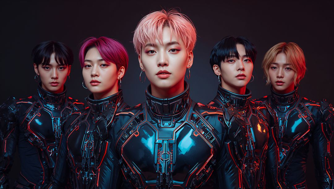 Futuristic Team in Black Armor with Neon Aesthetics