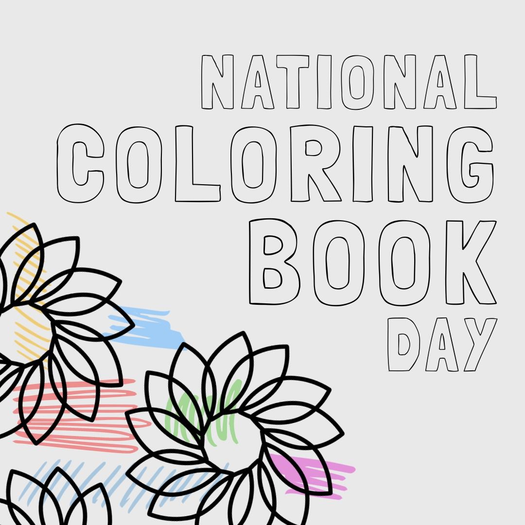 Illustration of flowers with national coloring book day text and multicolored scribbles, copy space - Download Free Stock Templates Pikwizard.com