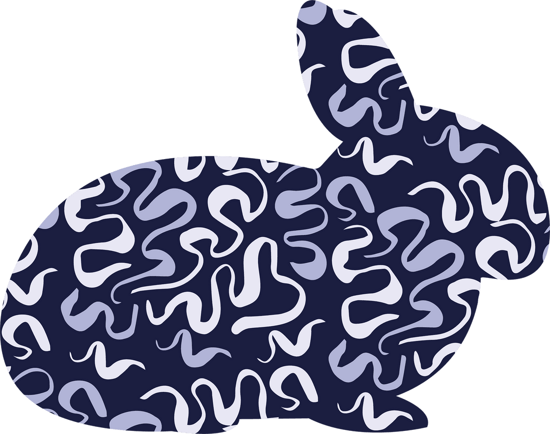 Whimsical Blue Rabbit with Swirl Patterns on Transparent Background