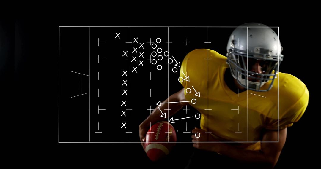 Football Player in Action with Play Strategy Overlay